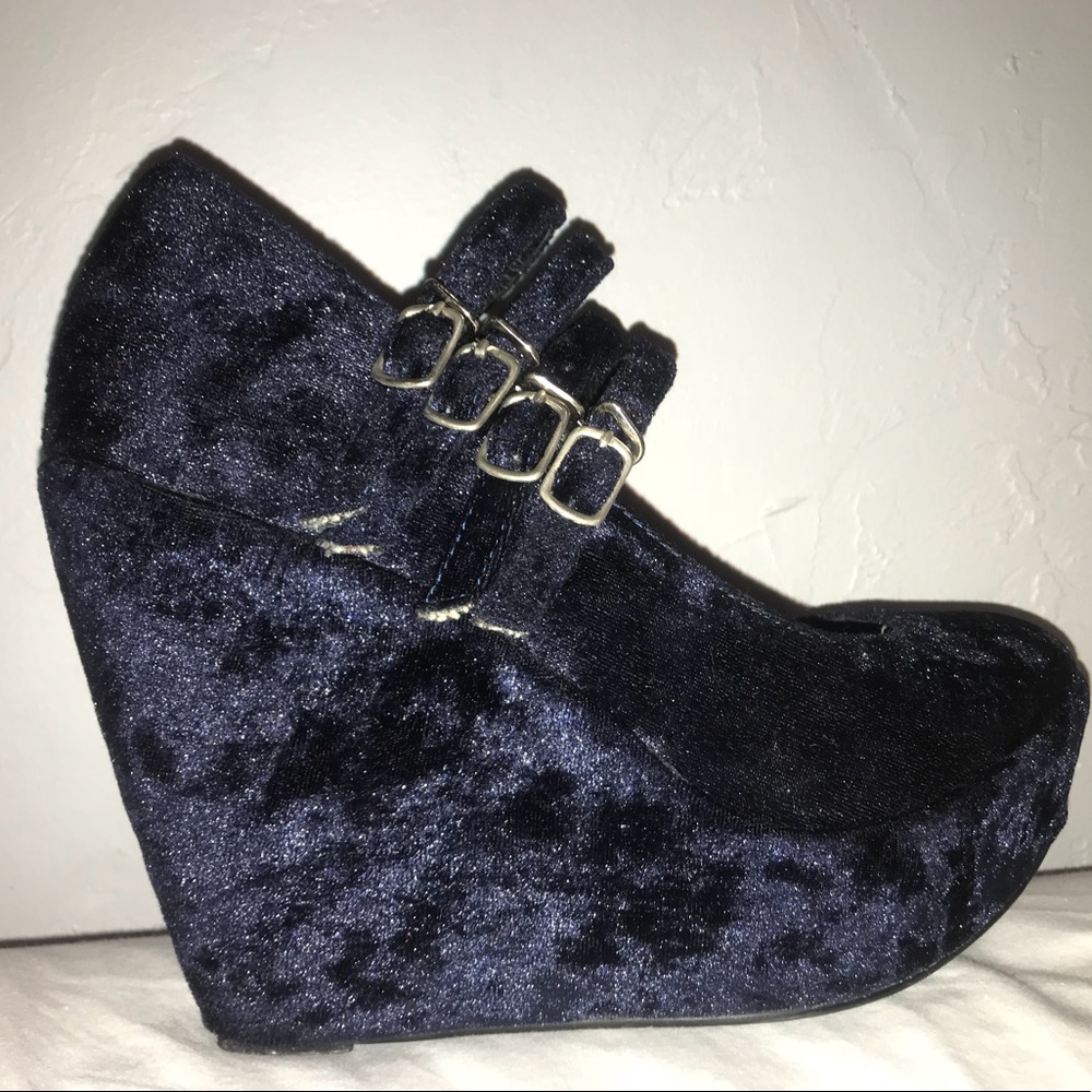 Lothian Shoes navy blue velvet wedges